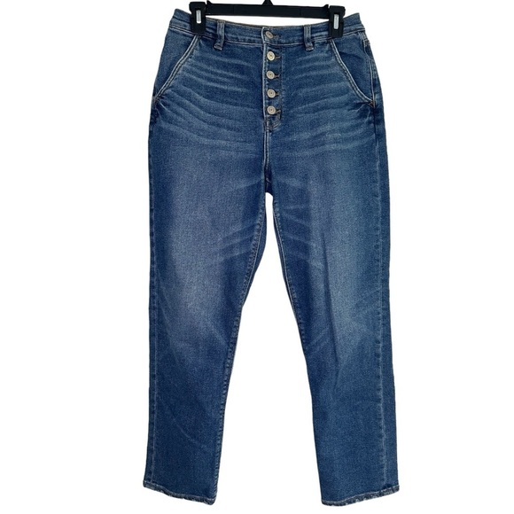 American Eagle Outfitters Denim - American Eagle Mom Jean - Size 6 Regular, High Waist, Medium Wash, Straight Leg